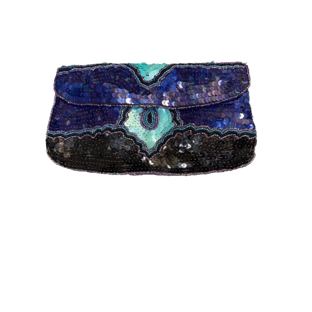 Ecote Sequin Peacock Jewel Tone Clutch